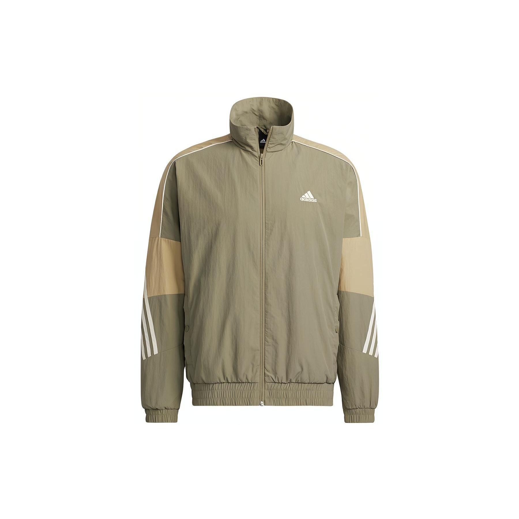 Men s adidas Si Wov Jkt Contrasting Colors Sports Stand Collar Logo Jacket Autumn Olive GT6357 XL