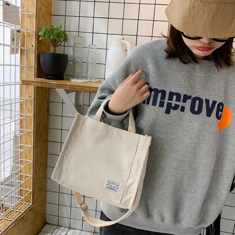 Ladies Corduroy Canvas Shoulder Crossbody Handbag Small Square Bag Stylish Trendy Women's Handbag for Casual Use