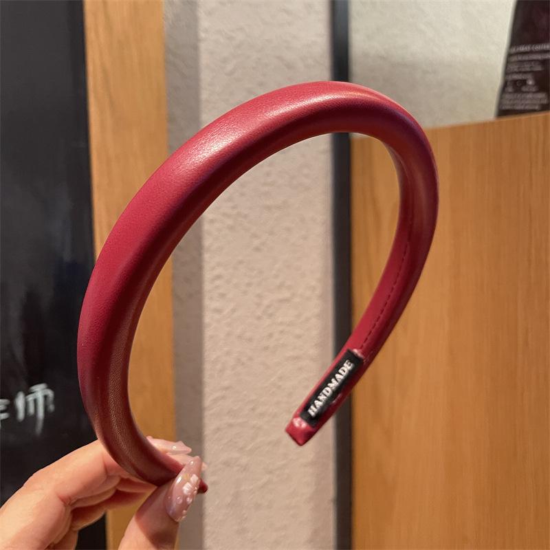 

Ankola Red Leather High Skull Headband - Korean Retro Autumn/Winter Ladies Hair Accessory