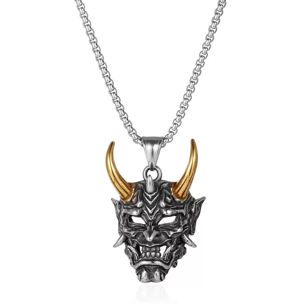 Popular Men’s Evil Demon Horn Skull Pendant Necklace, Retro Gothic Punk Necklace.