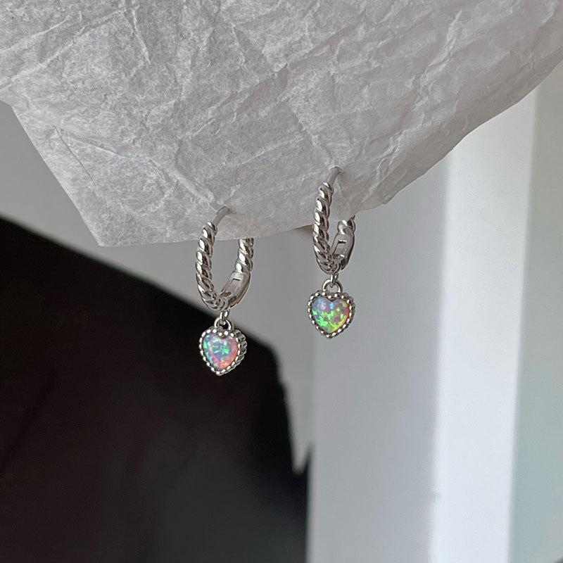 Opal Stone Love Pendant Twisted Earrings Earrings Temperament Small Earring Earrings Ear Buttons for Women