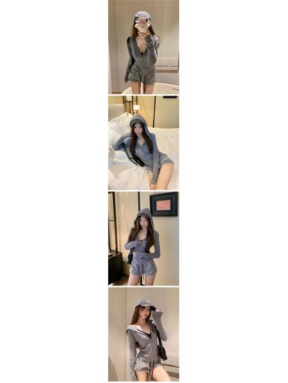 Women's Gray Spicy Girl Long-Sleeve Zippered Fishbone Slim Fit Autumn Base Layer Top
