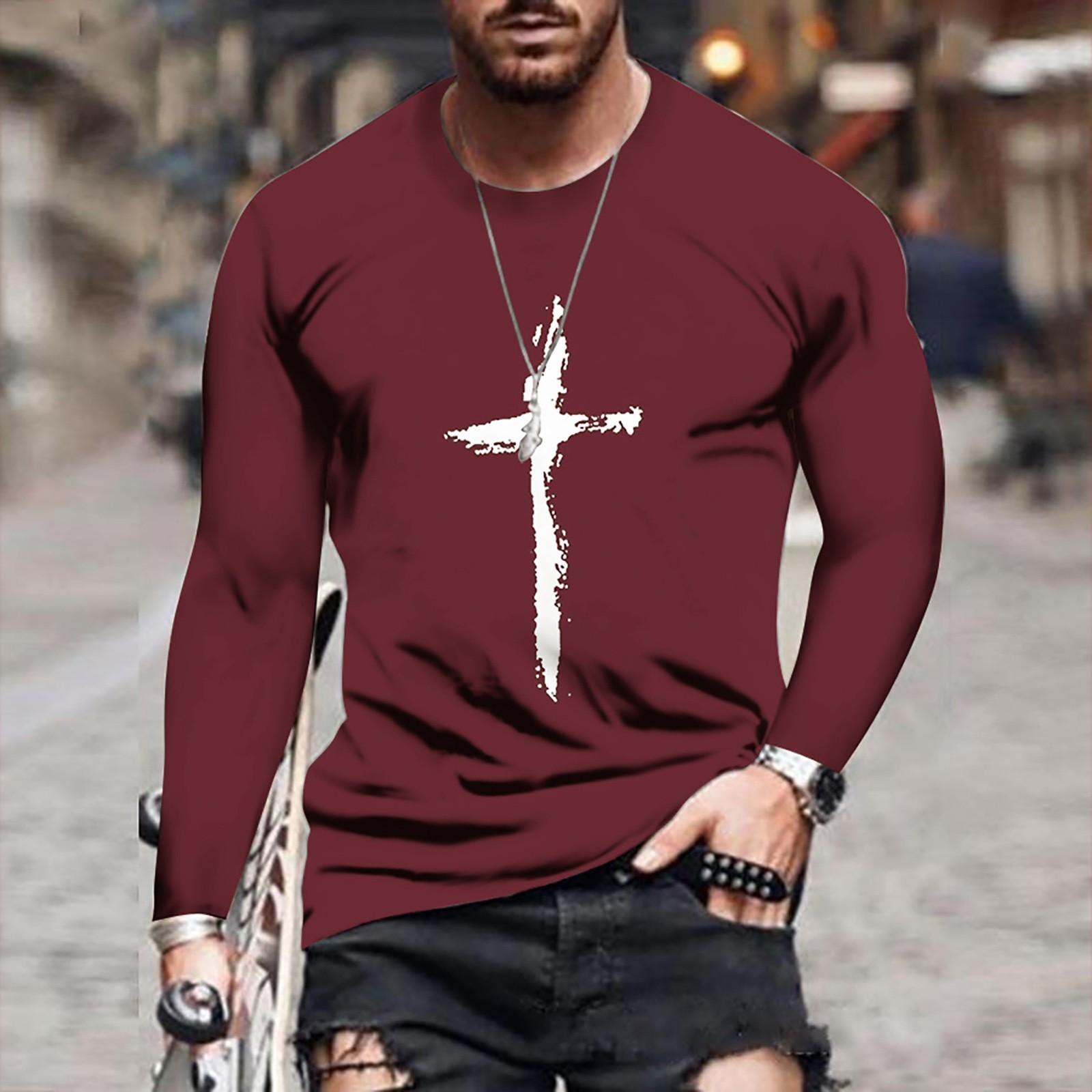 

Чоловіча футболка Повсякденна мода осінь зима 3D друк мода хрестик круглий виріз довгий рукав чоловіча 5XL