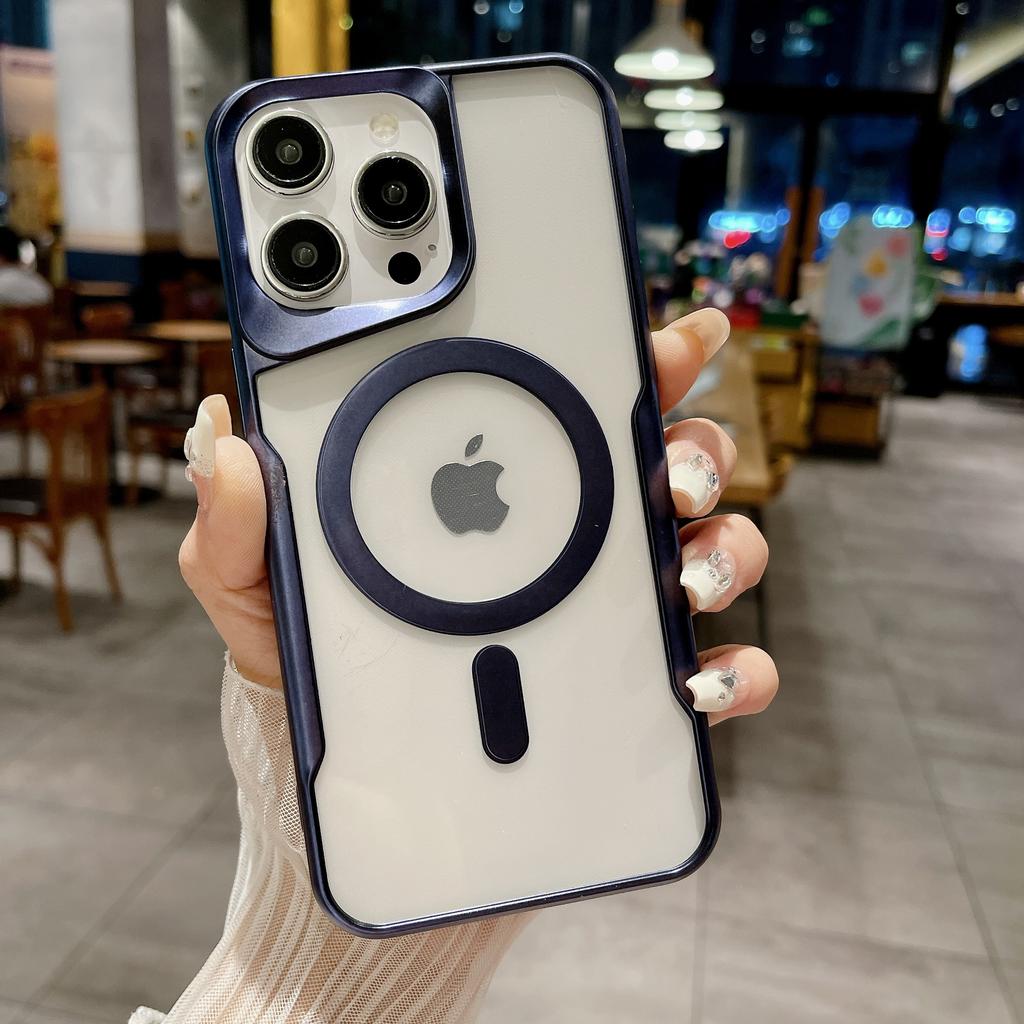 Luxury Magnetic Wireless Charging Clear Armor Case For iPhone 15 Pro 14 Plus 13Pro 12 11 Pro Max Magsafe Matte Plating Bumper Cover