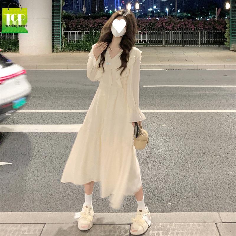 Sweet Campanula Dress - French Preppy Style, Waist-Hugging, Slimming, with Ruffles