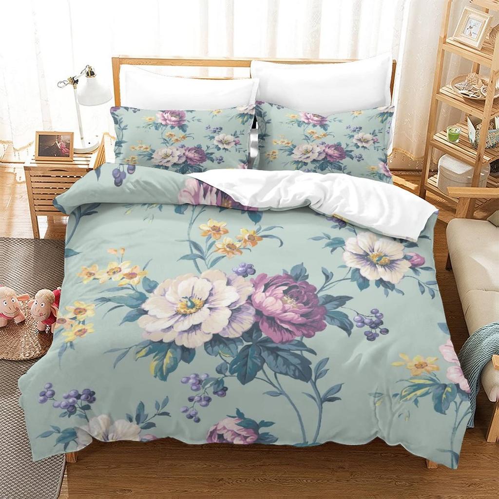Watercolor Flower Retro Bedding Three-Piece Quilt Cover