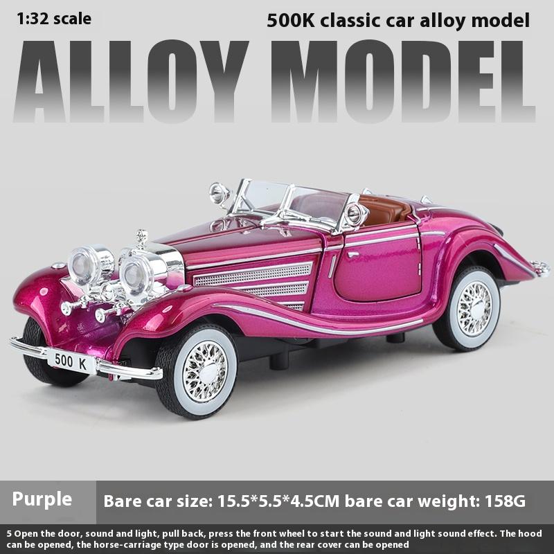 1/32 Alloy Die Cast Benz 500K Car Model Simulation Sound Light Retro Car Toy Ornaments Boys Birthday Gift Christmas Halloween