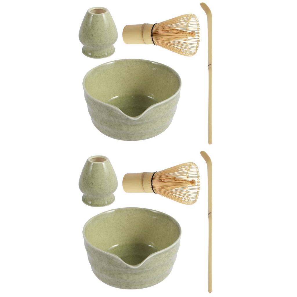 4Pcs/1set Matcha Whisk Set Elegant Matcha Tea Set Ceramic Matcha Bowl Matcha Whisk Holder Bamboo Matcha Whisk and Bamboo Scoop