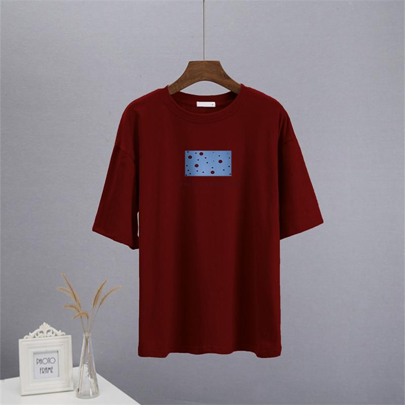 

Shellsuning корейские хлопковые футболки с рисунком женские летние модные свободные универсальные футболки с надписями повседневные базовые женские топы с короткими рукавами 3XL вино красного