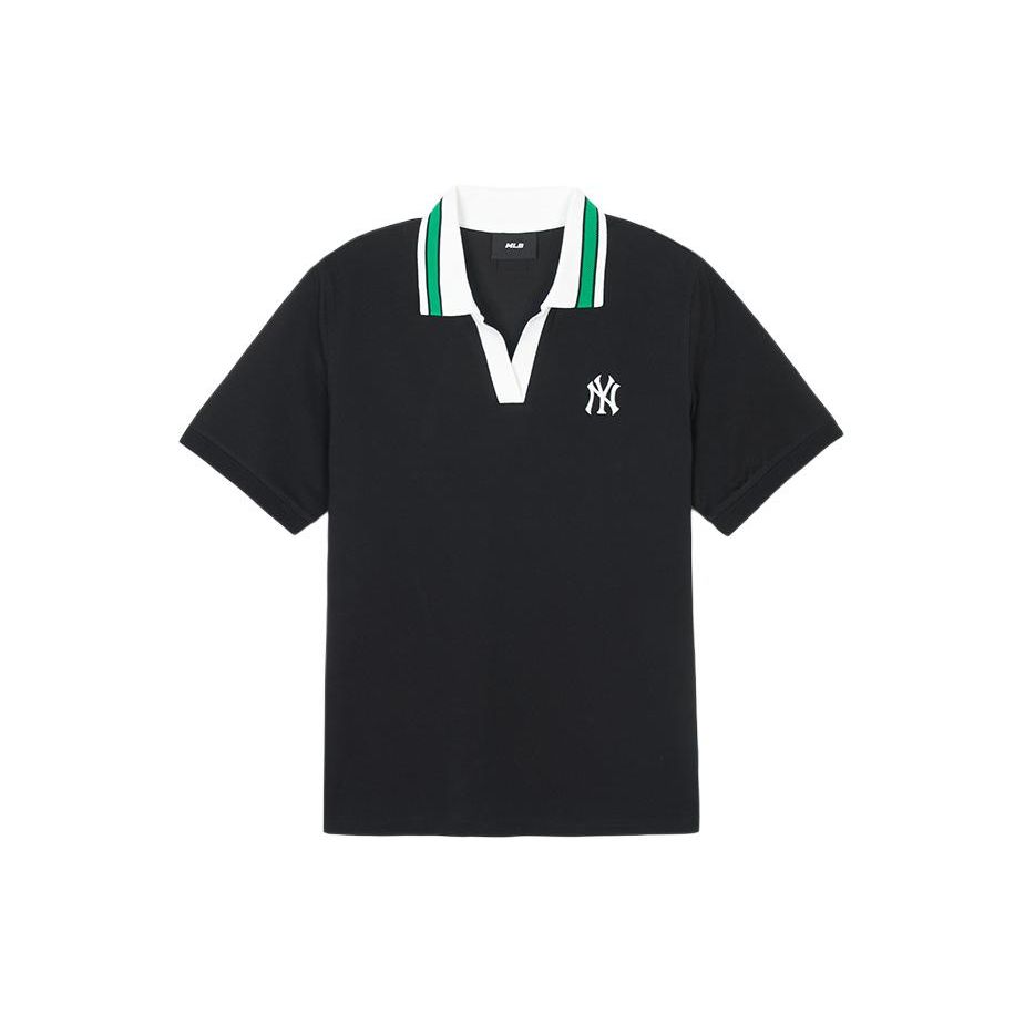MLB Kontrastfarbe College-Stil Sonnenschutz Sport Lässig Kurzarm Poloshirt Damen Oberteile Schwarz 3FPQB0343-50BKS XS black