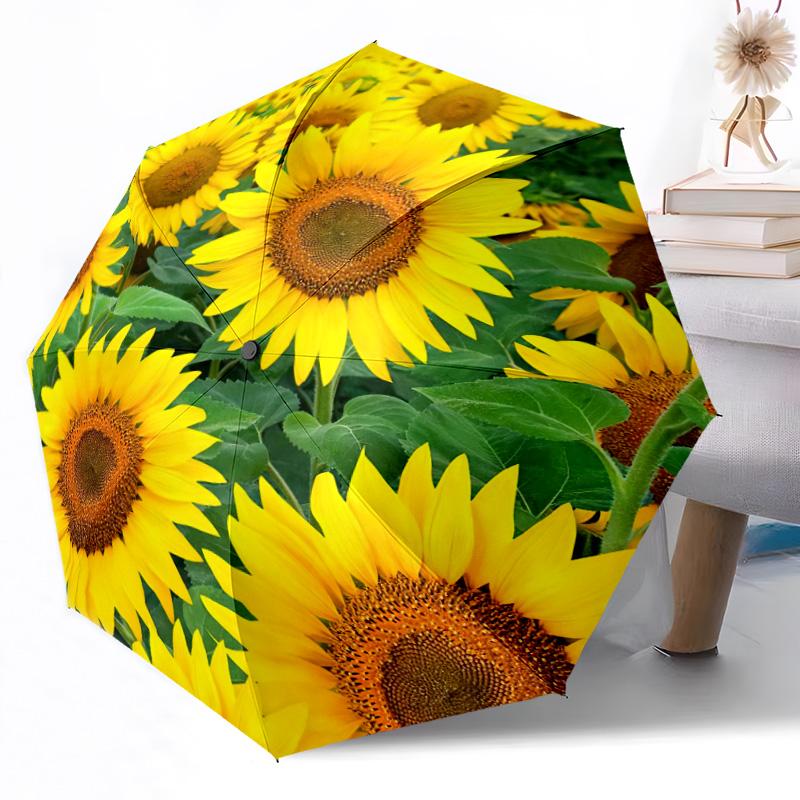 Sunflower Garden Pattern Outdoor Automatic Umbrella Compact 8-Rib Lightweight Durable Everyday Carry Umbrella Accessory Stylish Gift Women