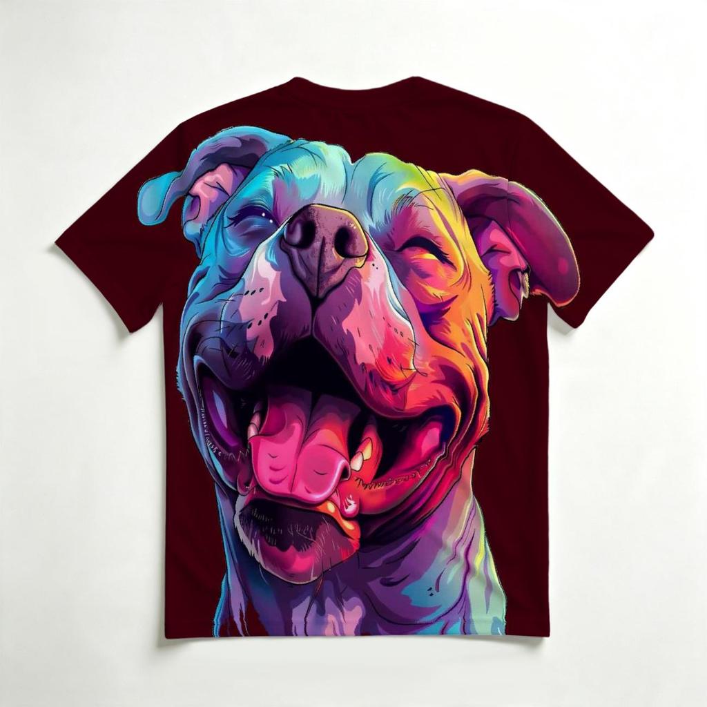 Men's Crew Neck 3D Print T-Shirt, Colorful Pitbull Dog Graphic Casual Short Sleeve Tee