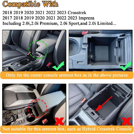 JKCOVER Center Console Organizer Tray Compatible With 2017-  Subaru Impreza And 2018-  Subaru Crosstrek, ABS Material Ert Armrest Storage Box