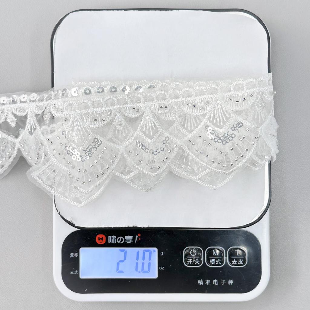 Multi-Colored Beaded Sequined Lace Wavy Embroidered Lace Mesh Dyed Skirt Cuffs Barcode Decoration
