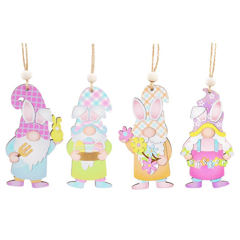 Easter Decorations: 8 Pieces Per Box of Easter Eggs, Cute Faceless Fairy Old Man Wooden Pendant