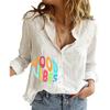 Women Fashion Cotton Linen Shirt Floral Print Long Sleeve Top Ladies Casual Stand-neck Buttoned Blouse