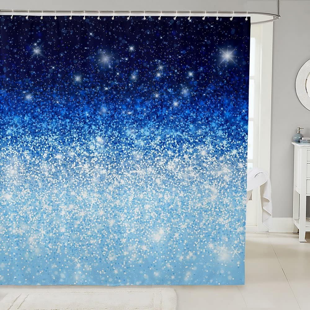 

Starry Sky Blue Gradient Shower Curtain Cosmic Space Design Night Sky Pattern Bath Decor Waterproof Fabric Home Accessories W60H190(CM)-1 Pcs