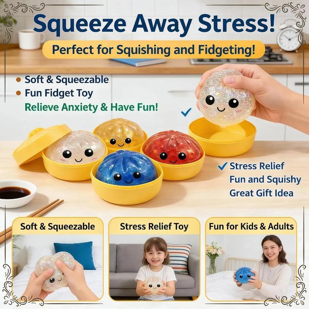 Ornement Ravioli Pailleté, Décor Steamer Sensoriel, Accessoire de Bureau Esthétique, Figurine Anti-Stress, Cadeau d'Art Créatif
