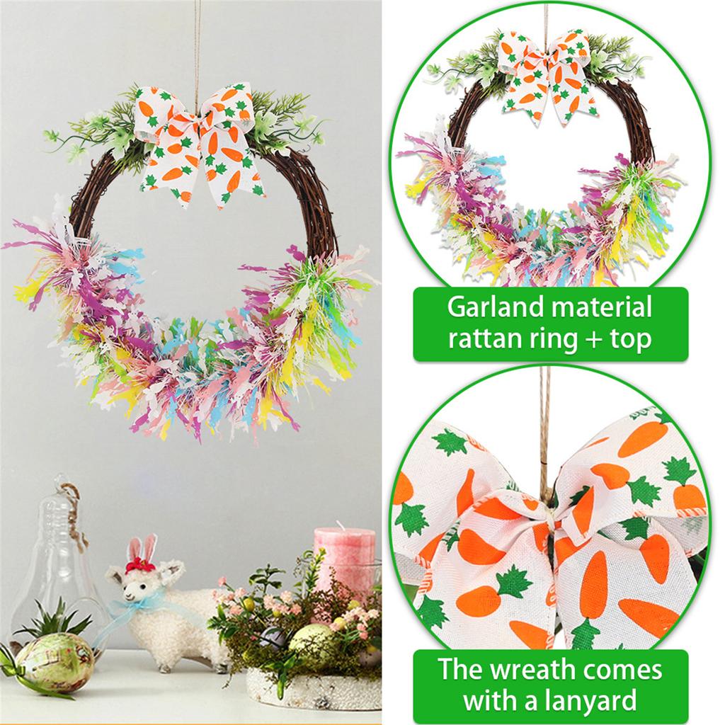 Vibranted Easter Door Hanging Wreath Featuring Colorful Strips Bow Ties Elements for Festive Decoration