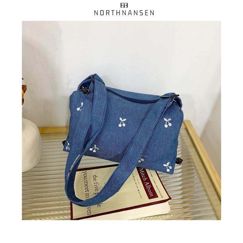 Niche design pleated drawstring canvas bag large capacity lightweight commuter single shoulder oblique span bag casual cloth bag