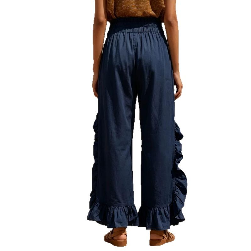 Women Fashion Ruffled Patchwork Versatile Casual Loose Wide Leg Pants