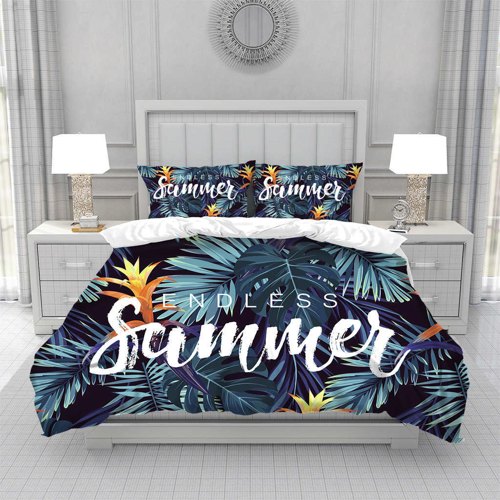 Tropical Hawaii King Queen Duvet Cover Hello Summer Palm Leaf Quilt Cover Exotic Bedding Set 2/3pcs Polyester Comforter Cover