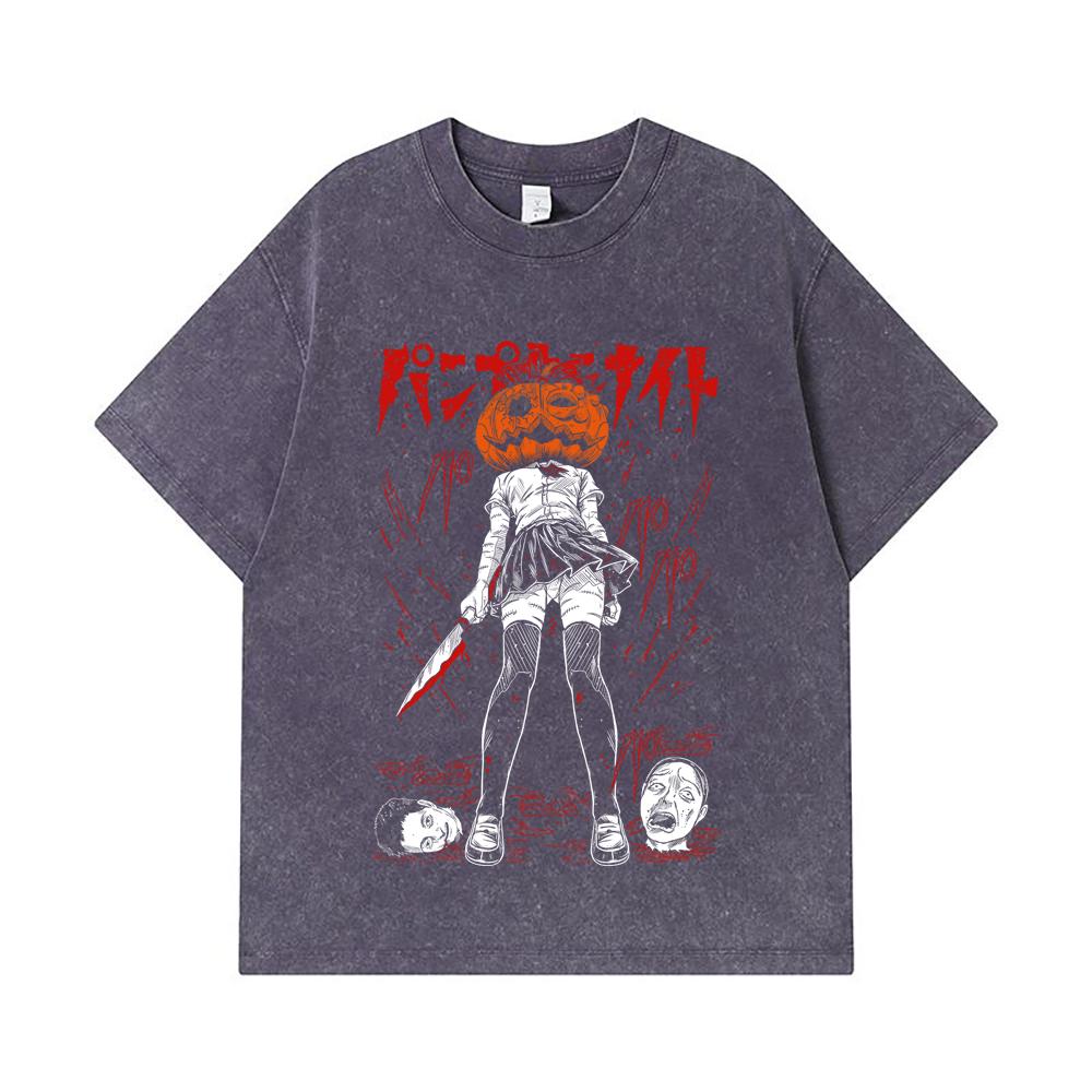 275 GSM Washed T-shirts 100% Cotton Pumpkin Night V2 Print Unisex Heavy Cotton T Shirt