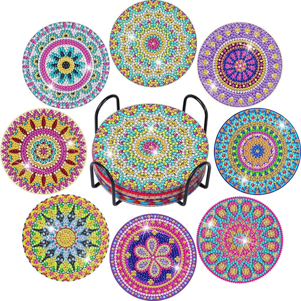 1 Set Diamond Painting Coasters | Diamond Art Coasters | Mandala Landscape Slipper Sandwich Dog Butterfly Cat Ocean Animal Set