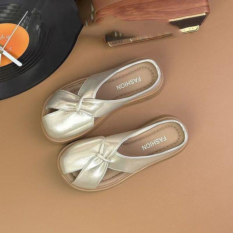 Thick-bottomed bag head half slippers for women's outer wear 2025 summer new versatile skirt French soft-bottomed beach cool slippers