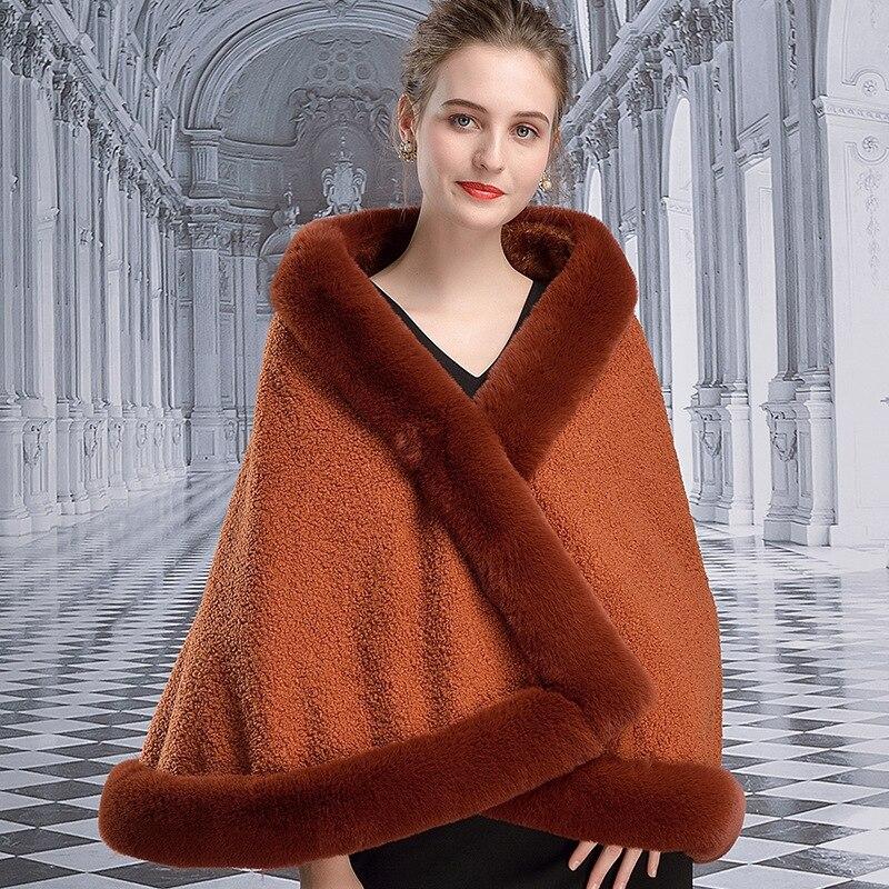 8 farben Mode Körniger Samt Große Pendel Heraus Streetwear Faux Kaninchen Pelz Hals Cape Winter Dicke Warme Frauen Poncho Schal mantel