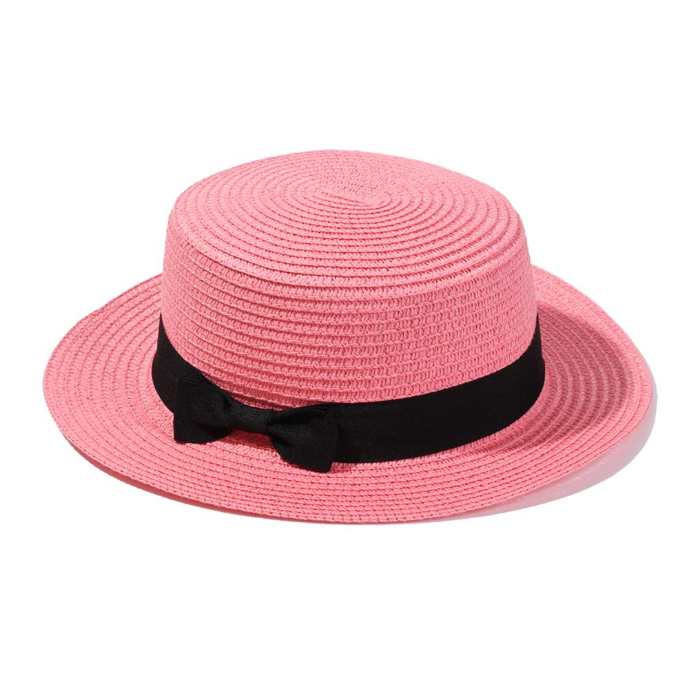 For Women Girls Flat Brim Bowknot Breathable Sun Hat Beach Hat Panama Straw Cap