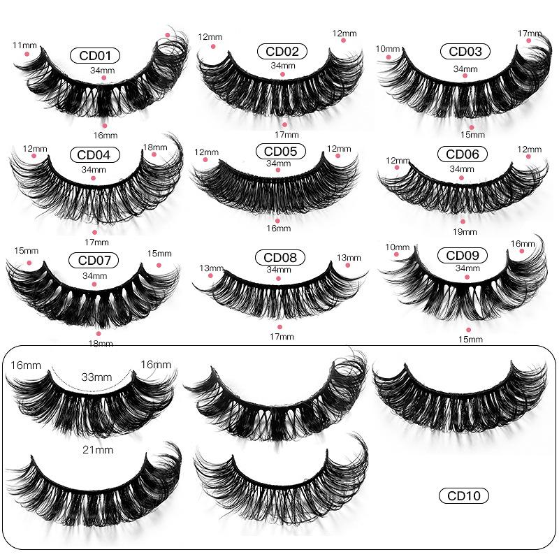10 Pairs Of False Eyelashes, Large Curls, Natural Chemical Fiber Curls, Thick And Natural Eyelashes