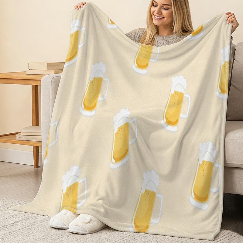 Beer Series Flannel Blanket – High-Density Soft Plush, Cozy Skin-Friendly Throw for Halloween & Christmas, Home Relaxation & Fun Decor