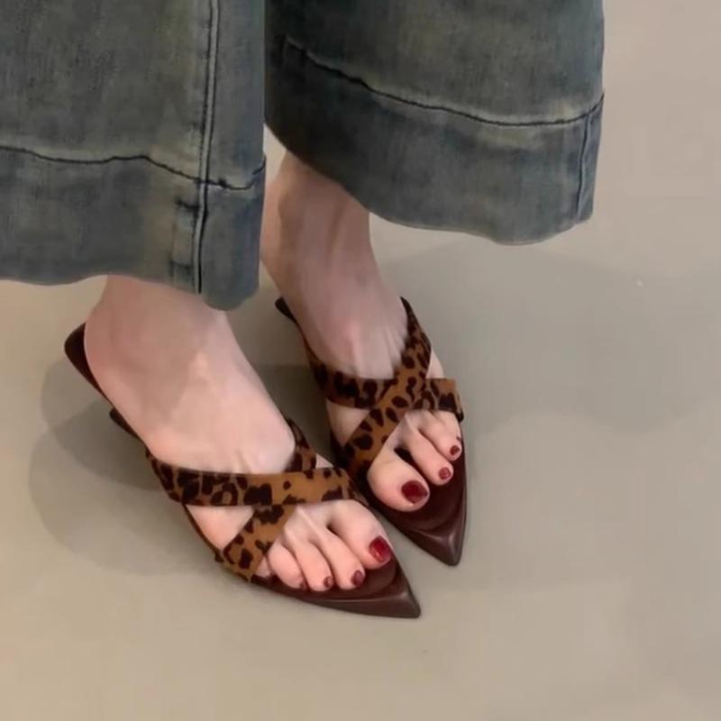 Fashion Summer Fashion French High Heels Slippers Outside Wear New Pointed Toe Shallow Mouth Open Toe Temperament Special Heel Sandals