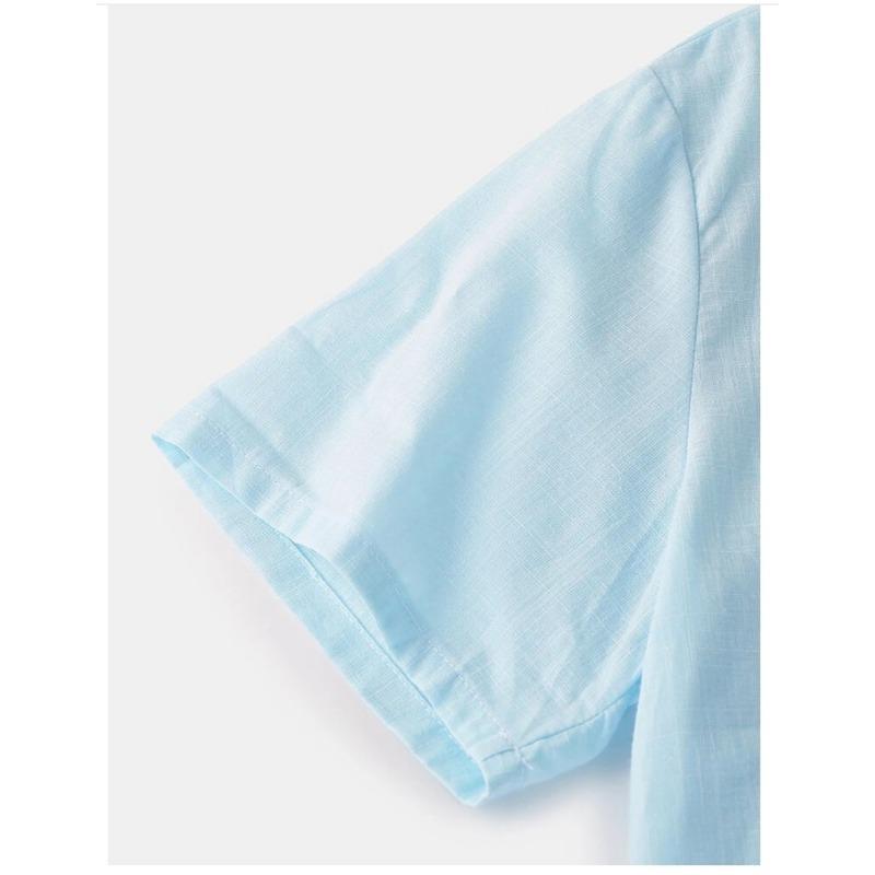 Summer Men's Cotton Linen Breathable Solid Color Short Sleeved Henry Shirt Polo Shirts Men’s