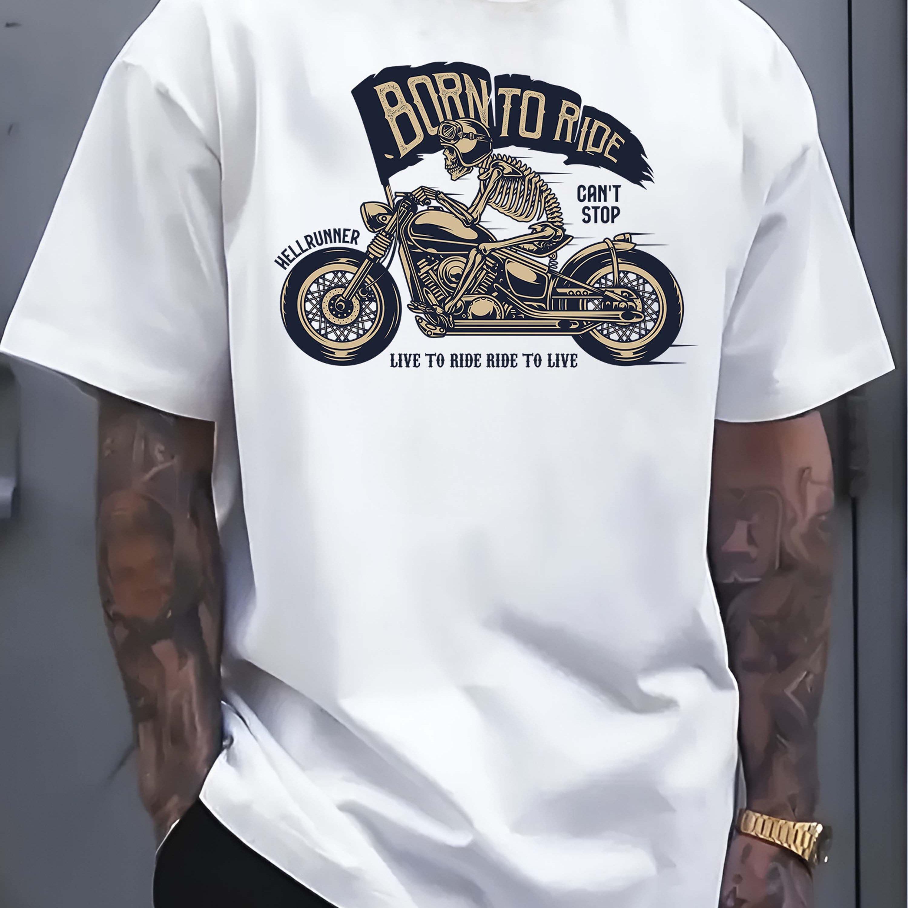 Mens Cotton White TShirt Ride or Die Retro Skull Motorcycle TShirt S