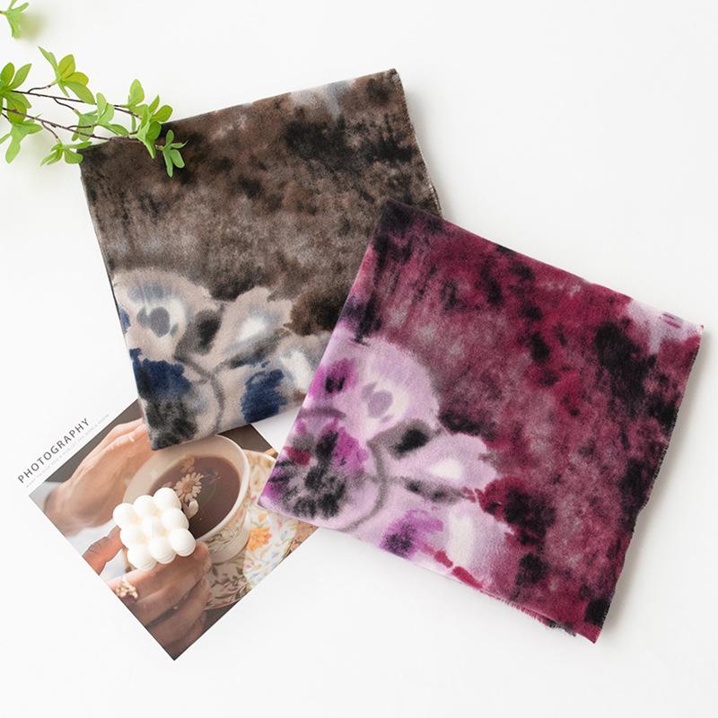 Imitation Cashmere Scarf High End Women's Autumn and Winter Retro Purple Flower Print Warm Outer Shawl