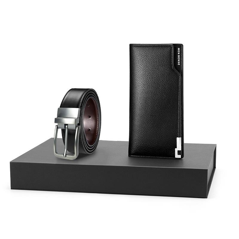 Double-Sided Two-Color Leather Pin Buckle Wallet Belt Men'S Casual High-End Gift Cowhide Belt Gift Box Business
