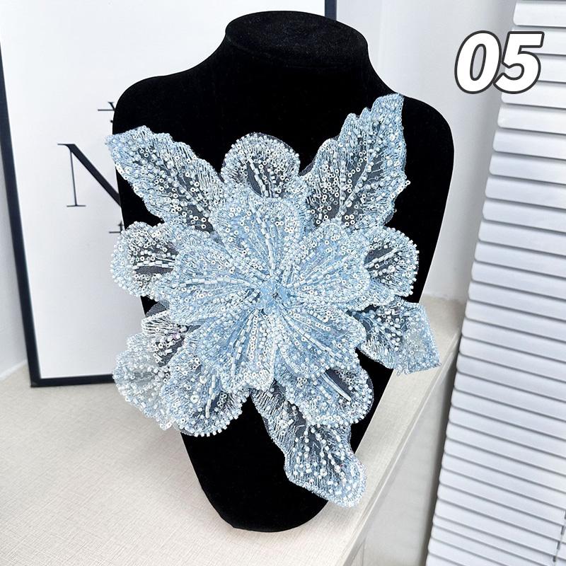 Multi-Layer Organza Lace Sequin Beaded Studded 3D Flower Crystal Patch Diy Clothing Decorative Applique Sweater Coat Accessories