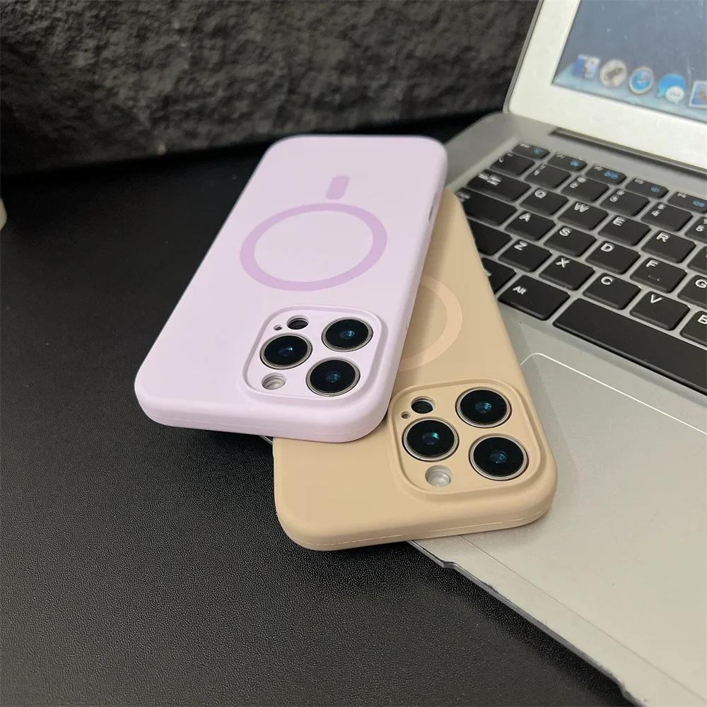 Luxury Magsafe Liquid Silicone Magnetic Phone Case For iPhone 16 Pro Max 15 Plus 14 13 12 Lens Protective Candy Color Back Cover