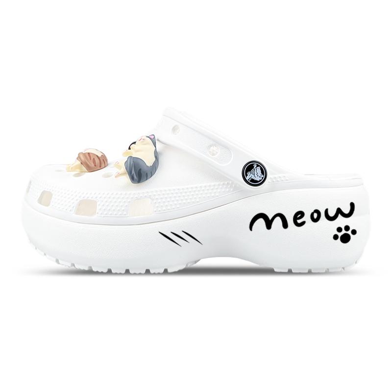 Crocs Classic Clog 3D Pendant Cat Element EVA Lively and Cute Gift Box Version Clogs for Women White
