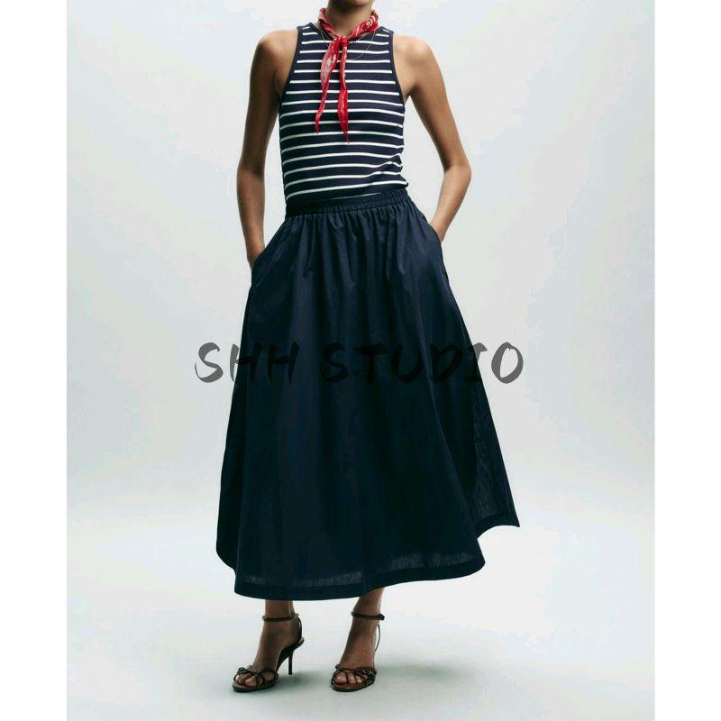Autumn New Women Clothes Round Neck Sleeveless Vest Poplin Patchwork Midi Dress 8372046 8351224