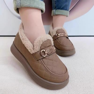 Damen Winter gefütterte und verdickte warme Doudou Schuhe mit dicker Sohle, neue flauschige Schuhe, Slipper, zum Hineinschlüpfen