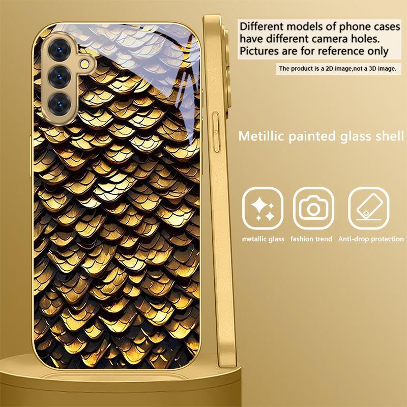 Golden scale texture For Samsung A 01 52S 04 04e 05 10 12 13 A22 23 24 36 42 M02 Note 10 20Ultra 8 9 Golden glass phone case