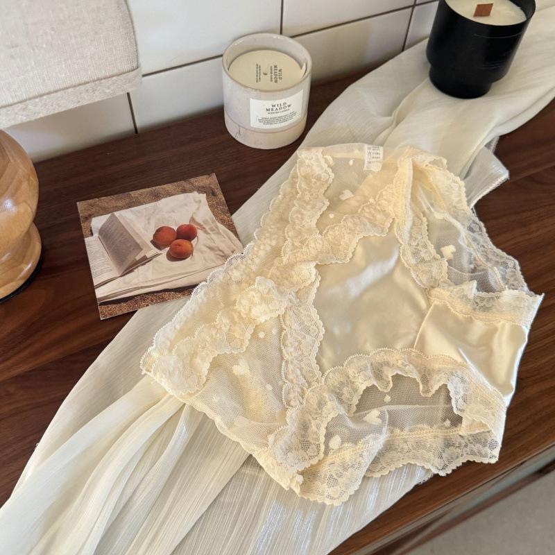 Ladies Summer Pure Lace Edge Net Yarn Pure Color High Elastic Comfortable Skin Close Waist Triangle Briefs