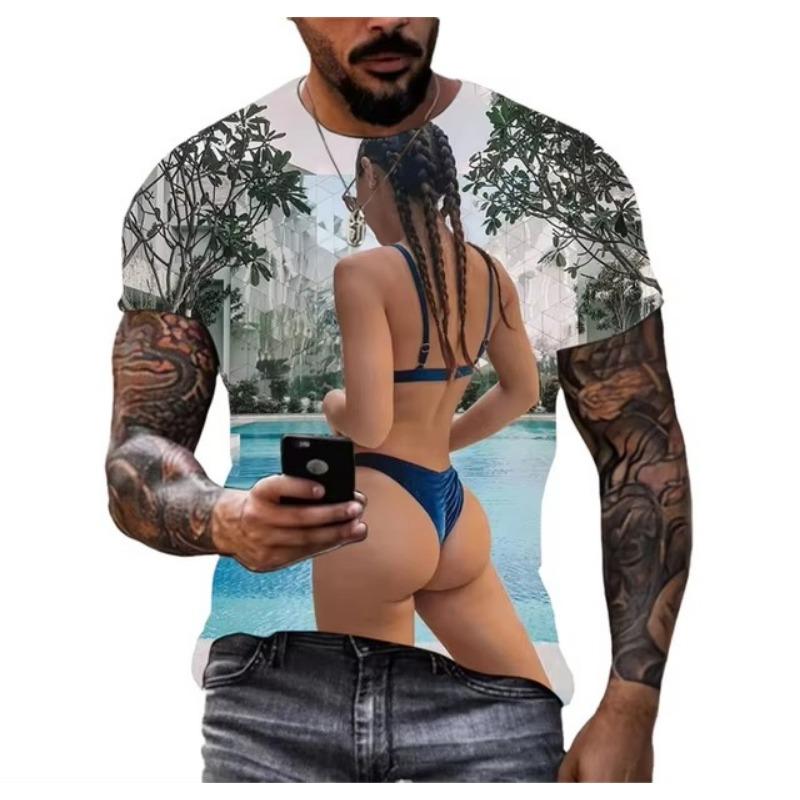 Summer Creative Sexy Beauty 3d Printed T-shirt Fashion Men's Oversized Crew Neck Casual Short-sleeved Shirt
