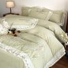 Juego de Cama de Lujo Francés Estilo Princesa de Algodón y Lino Bordado con Encaje de Cuatro Piezas con Funda Nórdica