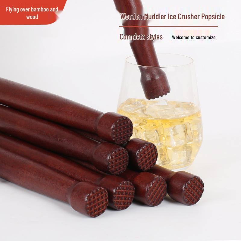 Retro Beech Wood Cocktail Stirrer - Square Head, Customizable Logo, Solid Wood Mixing Stick for Home Use