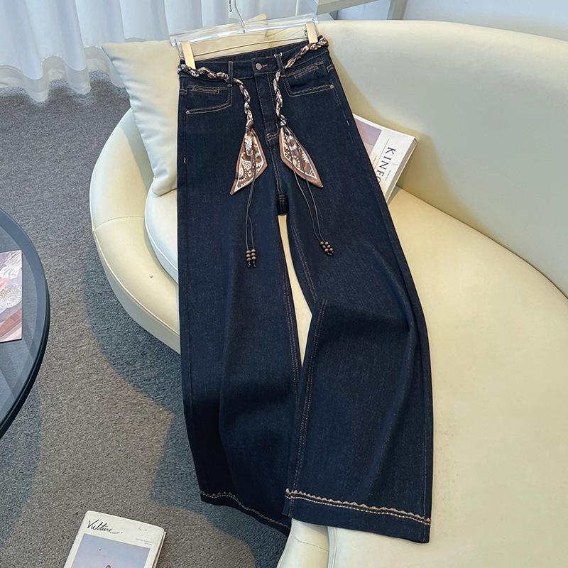 

Women s High-Waisted Wide-Leg Jeans - Denim Blue, Velvet-Thickened, Slimming, Loose, Casual Straight Fit for Spring/Autumn 2026 L /28 [105-115 lbs]