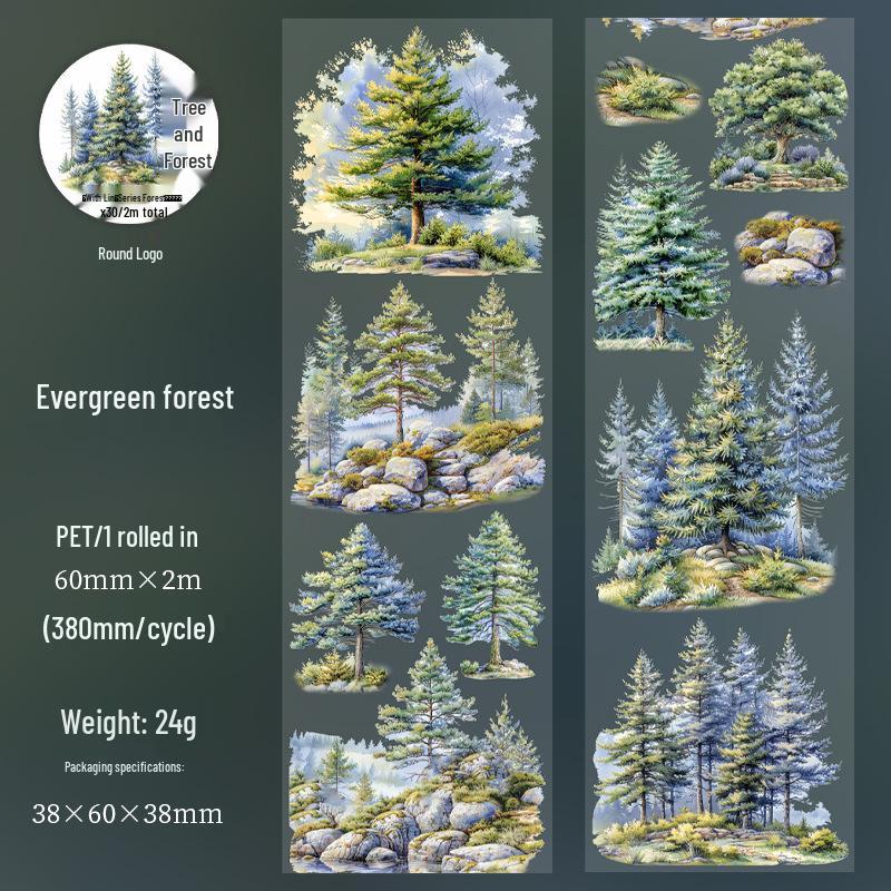Forest Scenery Adhesive Tape: Retro Aesthetic Landscape with 6 Styles.
